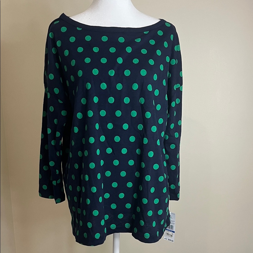 Tommy Hilfiger Women’s Navy and Green Polka Dot Long Sleeve Top Size XL NWT